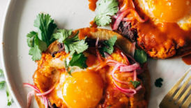 Red Chile Tostadas with Eggs Square