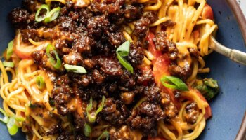Sticky Beef with Peanut Noodles
